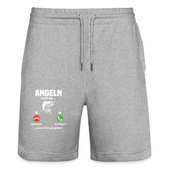 Angler calls, funny angler gift - Stanley/Stella Trainer Unisex Organic Jogging Shorts - heather grey - Front - Nik (191cm) & Marisol (170cm)