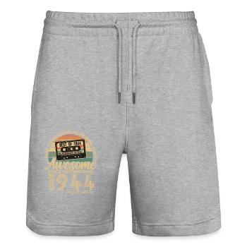 Jahrgang 1944 Geburtstagsgeschenk Geboren 1944 - Stanley/Stella Unisex Bio Joggingshorts Trainer  - Grau meliert - Vorne - Nik (191cm) & Marisol (170cm)