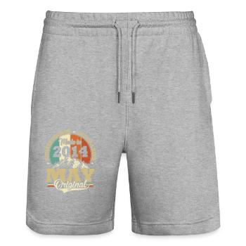 Millésime Mai 2014 Vintage Cadeau Anniversaire - Short de jogging bio TRAINER Stanley/Stella unisexe - gris chiné - Devant - Nik (191cm) & Marisol (170cm)