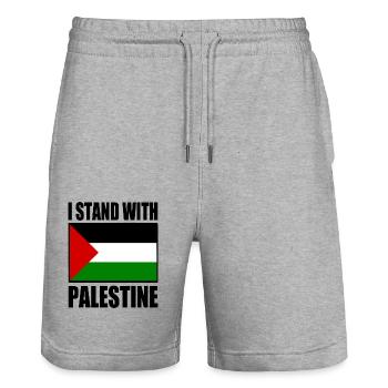 I stand with palestine - Short de jogging bio TRAINER Stanley/Stella unisexe - gris chiné - Devant - Nik (191cm) & Marisol (170cm)