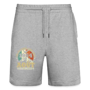 Jahrgang August 1964 Vintage Jubiläumsgeschenk - Stanley/Stella Unisex Bio Joggingshorts Trainer  - Grau meliert - Vorne - Nik (191cm) & Marisol (170cm)