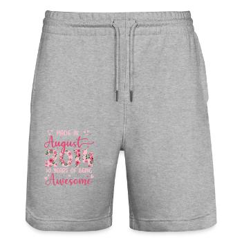 August 2014 10 Jahre Jubiläum Geschenk für Mädchen - Stanley/Stella Unisex Bio Joggingshorts Trainer  - Grau meliert - Vorne - Nik (191cm) & Marisol (170cm)