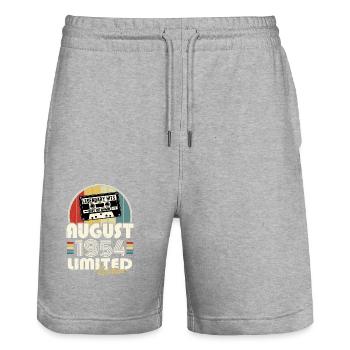 Legendary since August 1954 vintage birthday - Stanley/Stella Trainer Unisex Organic Jogging Shorts - heather grey - Front - Nik (191cm) & Marisol (170cm)