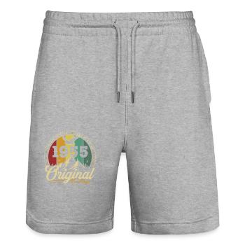 Original 1955 Vintage Retro Jubiläumsgeschenk - Stanley/Stella Unisex Bio Joggingshorts Trainer  - Grau meliert - Vorne - Nik (191cm) & Marisol (170cm)