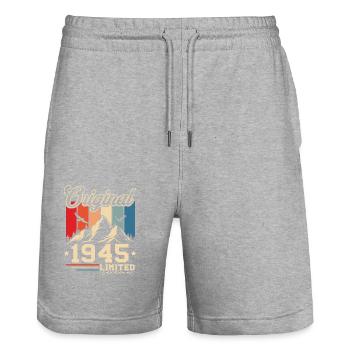Original 1945 Retro Vintage Anniversary 80 Years - Stanley/Stella Trainer Unisex Organic Jogging Shorts - heather grey - Front - Nik (191cm) & Marisol (170cm)