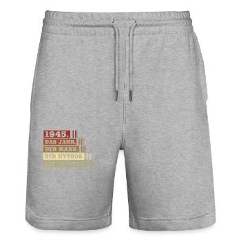 Vintage Born 1945 Man Myth Legend - Stanley/Stella Trainer Unisex Organic Jogging Shorts - heather grey - Front - Nik (191cm) & Marisol (170cm)
