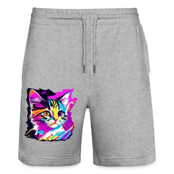 farbige Kätzchen, Katze - Stanley/Stella Unisex Bio Joggingshorts Trainer  - Grau meliert - Vorne - Nik (191cm) & Marisol (170cm)