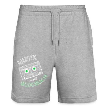 Musik macht glücklich - Kassette - Lachen - Stanley/Stella Unisex Bio Joggingshorts Trainer  - Grau meliert - Vorne - Nik (191cm) & Marisol (170cm)