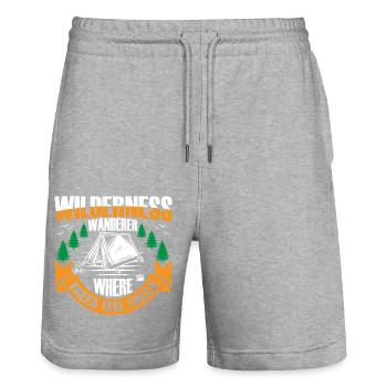 Wilderness Wanderer Where Trees Tell Tales - Stanley/Stella Unisex Bio Joggingshorts Trainer  - Grau meliert - Vorne - Nik (191cm) & Marisol (170cm)