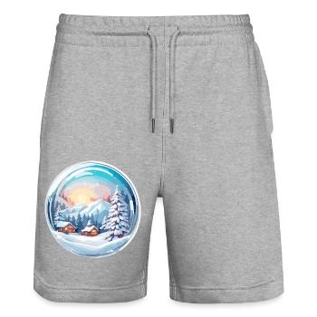 Snow Globe / Winter Magic / Snow / Souvenir - Stanley/Stella Trainer Unisex Organic Jogging Shorts - heather grey - Front - Nik (191cm) & Marisol (170cm)