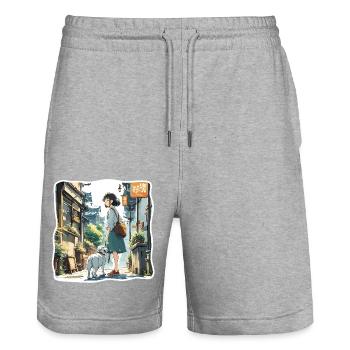 Anime / Bande dessinée / Japonais / Dessin animé / Dessin animé - Short de jogging bio TRAINER Stanley/Stella unisexe - gris chiné - Devant - Nik (191cm) & Marisol (170cm)