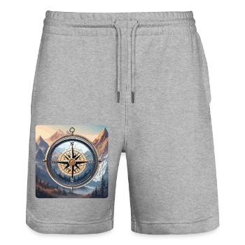 Boussole / Direction cardinale / Voyage / Survie - Short de jogging bio TRAINER Stanley/Stella unisexe - gris chiné - Devant - Nik (191cm) & Marisol (170cm)