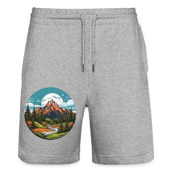 Mountains, Landscape, Circle - Stanley/Stella Trainer Unisex Organic Jogging Shorts - heather grey - Front - Nik (191cm) & Marisol (170cm)