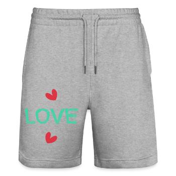 PAAR. VALENTINSTAG. GERADE VERHEIRATET. Junggesellinnenabschied. MARIES - Stanley/Stella Unisex Bio Joggingshorts Trainer  - Grau meliert - Vorne - Nik (191cm) & Marisol (170cm)
