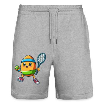 Easter Egg Tennis, Tennis Player Easter Festival - Stanley/Stella Trainer Unisex Organic Jogging Shorts - heather grey - Front - Nik (191cm) & Marisol (170cm)