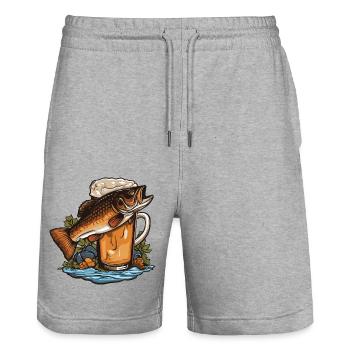 Bière de pêche - Short de jogging bio TRAINER Stanley/Stella unisexe - gris chiné - Devant - Nik (191cm) & Marisol (170cm)