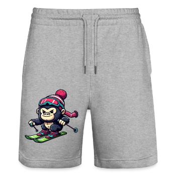 Singe Gorille Chimpanzé Ski Vacances Skieur Design - Short de jogging bio TRAINER Stanley/Stella unisexe - gris chiné - Devant - Nik (191cm) & Marisol (170cm)
