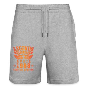 Legends were born in April 1988 Geburtstag - Stanley/Stella Unisex Bio Joggingshorts Trainer  - Grau meliert - Vorne - Nik (191cm) & Marisol (170cm)