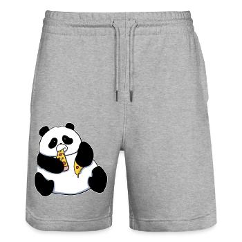 Fat Panda Bear Eating Pizza Funny Comic Style - Stanley/Stella Trainer Unisex Organic Jogging Shorts - heather grey - Front - Nik (191cm) & Marisol (170cm)