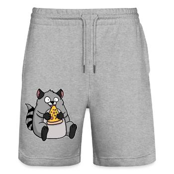 Fat Raccoon Eating Pizza Funny Comic Style - Stanley/Stella Trainer Unisex Organic Jogging Shorts - heather grey - Front - Nik (191cm) & Marisol (170cm)