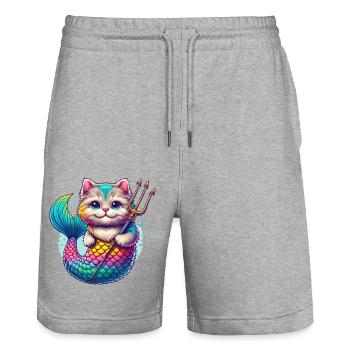 THE COLORFUL ADVENTURE OF A MERMAID KITTEN, CAT - Stanley/Stella Trainer Unisex Organic Jogging Shorts - heather grey - Front - Nik (191cm) & Marisol (170cm)