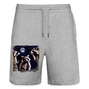 Waschbären, Mond, Nacht, Sterne, 3 Waschbären - Stanley/Stella Unisex Bio Joggingshorts Trainer  - Grau meliert - Vorne - Nik (191cm) & Marisol (170cm)