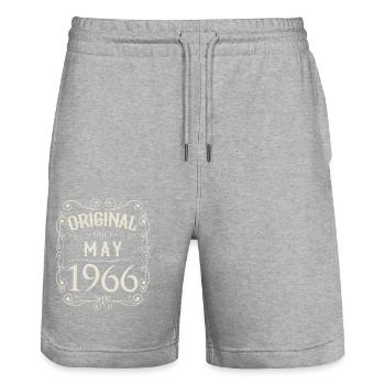 Vintage - Original since Mai 1966 Geburtstag - Stanley/Stella Unisex Bio Joggingshorts Trainer  - Grau meliert - Vorne - Nik (191cm) & Marisol (170cm)