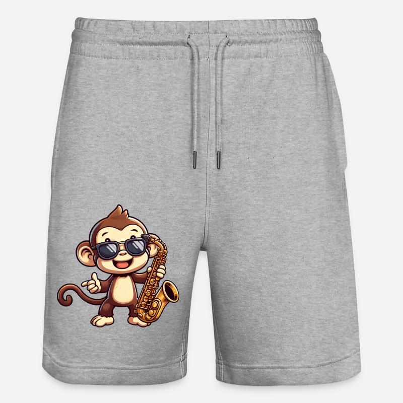 Jazz Saxophone Singe Chimpanzé Mélomane - Short de jogging bio TRAINER Stanley/Stella unisexe - gris chiné