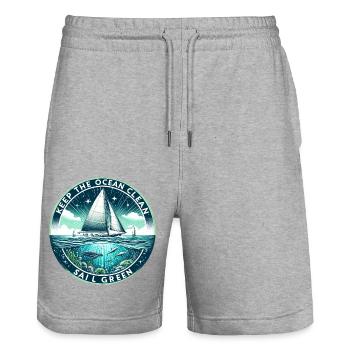 Voilier Voilier Ocean Clean Keep Sailing Green - Short de jogging bio TRAINER Stanley/Stella unisexe - gris chiné - Devant - Nik (191cm) & Marisol (170cm)