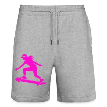 Skateboarding Woman Symbol Skateboard - Stanley/Stella Trainer Unisex Organic Jogging Shorts - heather grey - Front - Nik (191cm) & Marisol (170cm)