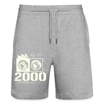 Vintage 2000's Retro Birthday Gift 2000's - Stanley/Stella Trainer Unisex Organic Jogging Shorts - heather grey - Front - Nik (191cm) & Marisol (170cm)