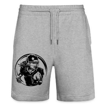 American Football Woman Silhouette - Stanley/Stella Trainer Unisex Organic Jogging Shorts - heather grey - Front - Nik (191cm) & Marisol (170cm)