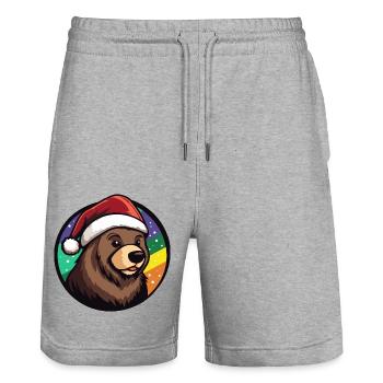 Bear Christmas Animal - Stanley/Stella Trainer Unisex Organic Jogging Shorts - heather grey - Front - Nik (191cm) & Marisol (170cm)