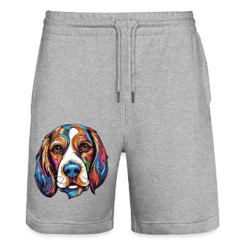 Beagle Hund Portrait - Stanley/Stella Unisex Bio Joggingshorts Trainer  - Grau meliert - Vorne - Nik (191cm) & Marisol (170cm)