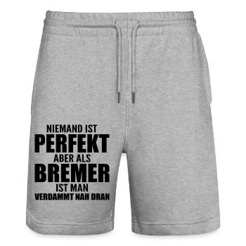 Bremen Bremerhaven Bremer Geschenk - Stanley/Stella Unisex Bio Joggingshorts Trainer  - Grau meliert - Vorne - Nik (191cm) & Marisol (170cm)