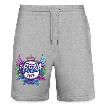 Ibiza 2025 Coloré - Short de jogging bio TRAINER Stanley/Stella unisexe - gris chiné - Devant - Nik (191cm) & Marisol (170cm)
