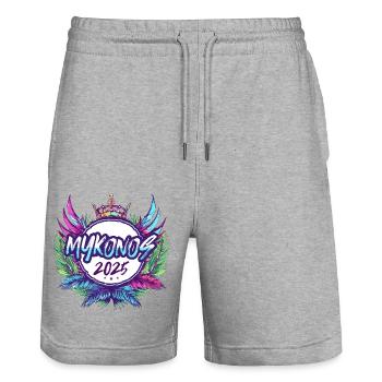 Mykonos 2025 Coloré - Short de jogging bio TRAINER Stanley/Stella unisexe - gris chiné - Devant - Nik (191cm) & Marisol (170cm)