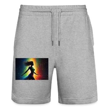 Futuristisches Frauenbild - Stanley/Stella Unisex Bio Joggingshorts Trainer  - Grau meliert - Vorne - Nik (191cm) & Marisol (170cm)