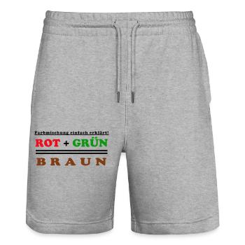 red + green = brown - Stanley/Stella Trainer Unisex Organic Jogging Shorts - heather grey - Front - Nik (191cm) & Marisol (170cm)