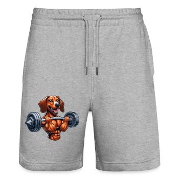 Sporty Dachshund Weightlifting Dumbbell Workout - Stanley/Stella Trainer Unisex Organic Jogging Shorts - heather grey - Front - Nik (191cm) & Marisol (170cm)