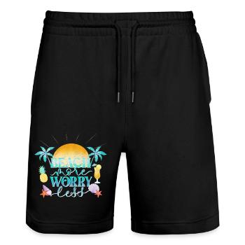 Plage Plus. Inquiétez-vous moins. - Short de jogging bio TRAINER Stanley/Stella unisexe - noir - Devant - Nik (191cm) & Marisol (170cm)