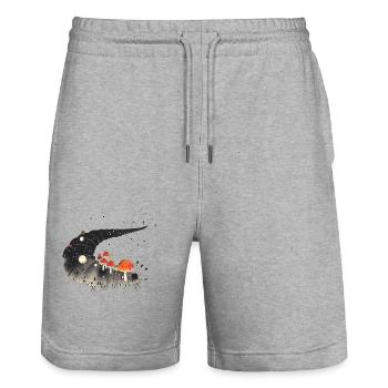 Chenille surréaliste avec des champignons - Motif de la forêt - Short de jogging bio TRAINER Stanley/Stella unisexe - gris chiné - Devant - Nik (191cm) & Marisol (170cm)