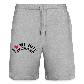 I Love My Hot Girlfriend, I Heart My Girlfriend - Stanley/Stella Trainer Unisex Organic Jogging Shorts - heather grey - Front - Nik (191cm) & Marisol (170cm)