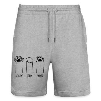 Schere Stein Papier Katze Pfote Spiel Katzenpfoten - Stanley/Stella Unisex Bio Joggingshorts Trainer  - Grau meliert - Vorne - Nik (191cm) & Marisol (170cm)