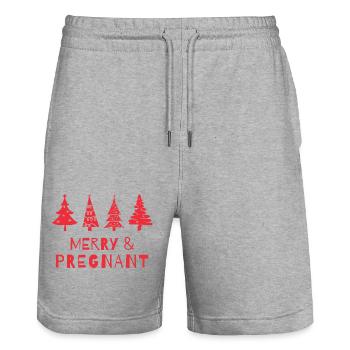 Fröhlich und schwanger an Weihnachten - Stanley/Stella Unisex Bio Joggingshorts Trainer  - Grau meliert - Vorne - Nik (191cm) & Marisol (170cm)