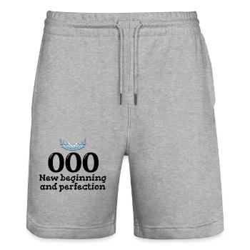 Engelszahl 000 - Stanley/Stella Unisex Bio Joggingshorts Trainer  - Grau meliert - Vorne - Nik (191cm) & Marisol (170cm)