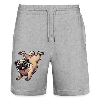 Sportlicher Mops Handstand Workout Fitness - Stanley/Stella Unisex Bio Joggingshorts Trainer  - Grau meliert - Vorne - Nik (191cm) & Marisol (170cm)
