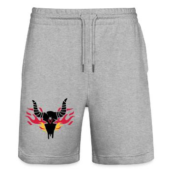 Bull skull with flames - Stanley/Stella Trainer Unisex Organic Jogging Shorts - heather grey - Front - Nik (191cm) & Marisol (170cm)