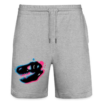 T Rex Skull 3-D - Stanley/Stella Trainer Unisex Organic Jogging Shorts - heather grey - Front - Nik (191cm) & Marisol (170cm)