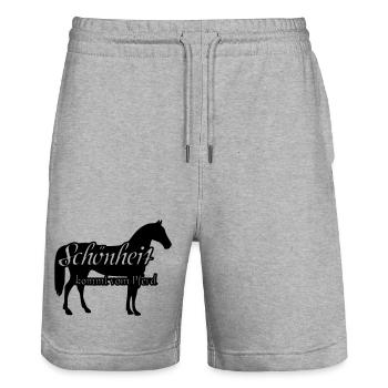 Schönheit und Pferd Geschenk Reiter Reiten Spruch - Stanley/Stella Unisex Bio Joggingshorts Trainer  - Grau meliert - Vorne - Nik (191cm) & Marisol (170cm)